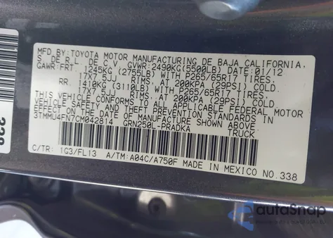 2012 Toyota Tacoma Base V6 из США, поврежденный, VIN 3TMMU4FN7CM042814